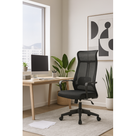 Sillón de oficina AMIENS, alto, negro, malla y asiento negro-4