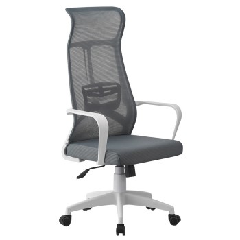 Sillón de oficina AMIENS, alto, blanco, malla y asiento gris