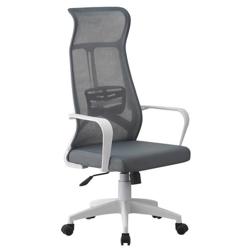 Sillón de oficina AMIENS, alto, blanco, malla y asiento gris