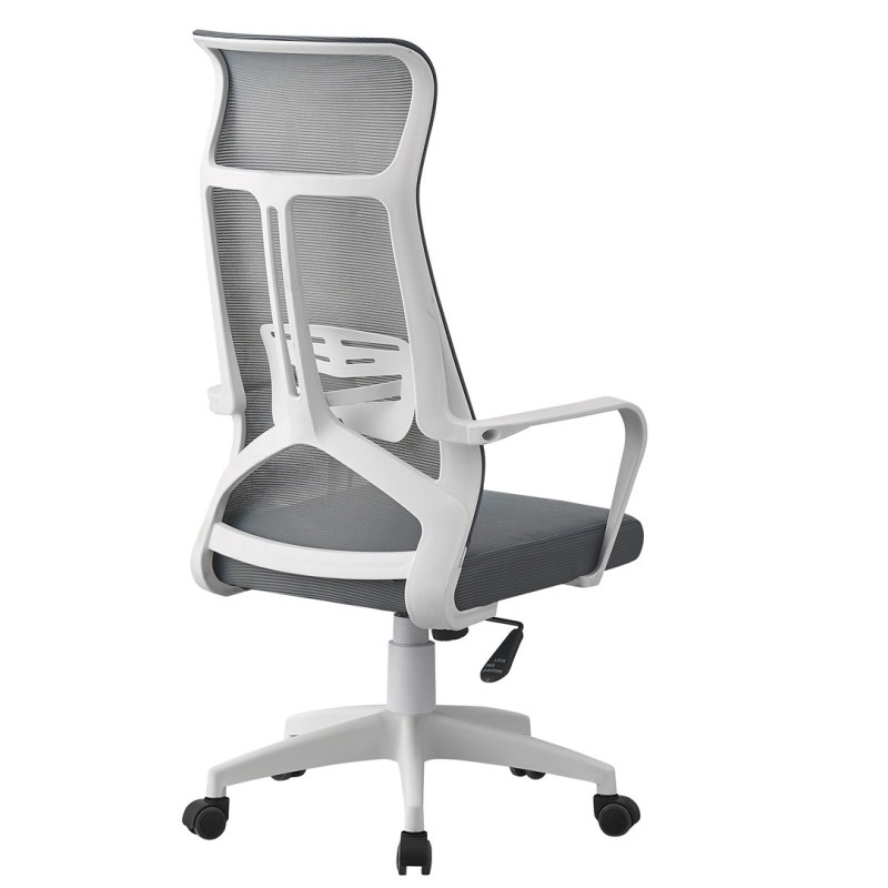 Sillón de oficina AMIENS, alto, blanco, malla y asiento gris-1