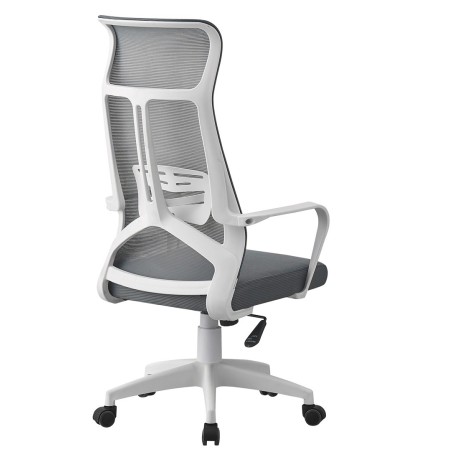 Sillón de oficina AMIENS, alto, blanco, malla y asiento gris-1