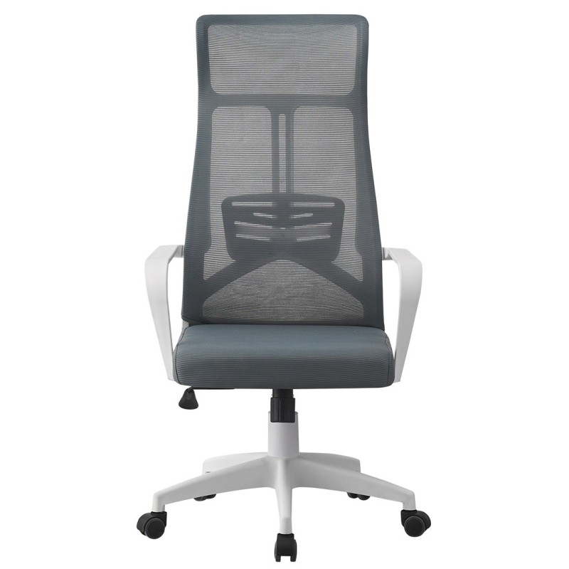 Sillón de oficina AMIENS, alto, blanco, malla y asiento gris-2