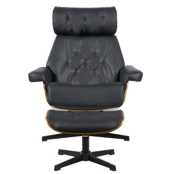 Butaca con ottoman EUROPA, madera, metal, similpiel negra 2