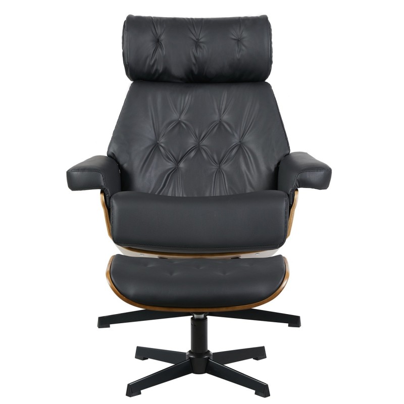 Butaca con ottoman EUROPA, madera, metal, similpiel negra-0