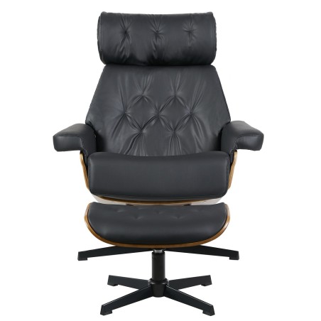 Butaca con ottoman EUROPA, madera, metal, similpiel negra-0