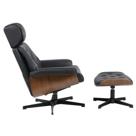 Butaca con ottoman EUROPA, madera, metal, similpiel negra-1