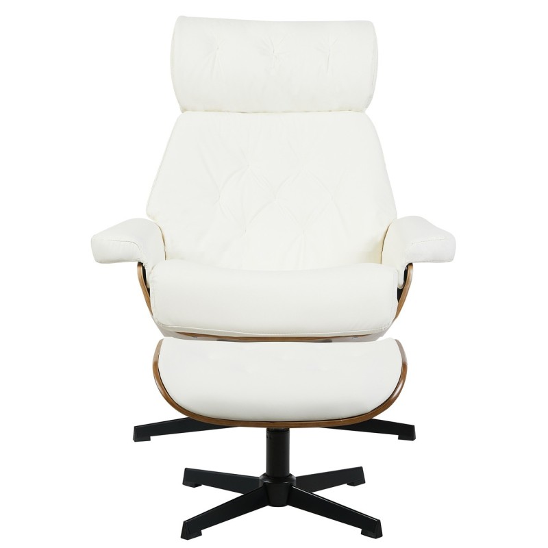 Butaca con ottoman EUROPA, madera, metal, similpiel blanca-1