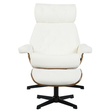 Butaca con ottoman EUROPA, madera, metal, similpiel blanca-1