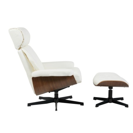 Butaca con ottoman EUROPA, madera, metal, similpiel blanca-2