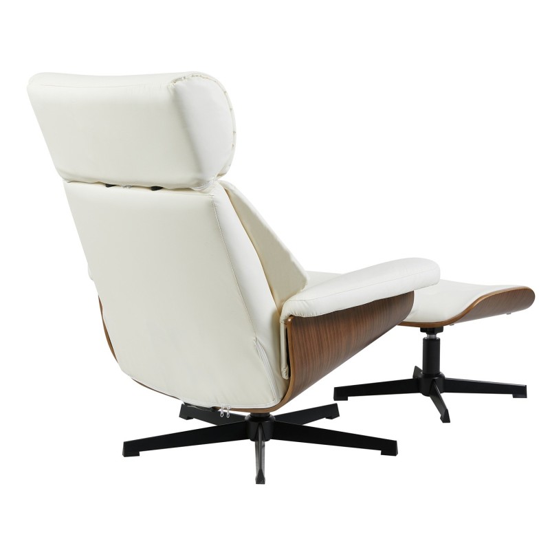 Butaca con ottoman EUROPA, madera, metal, similpiel blanca-3