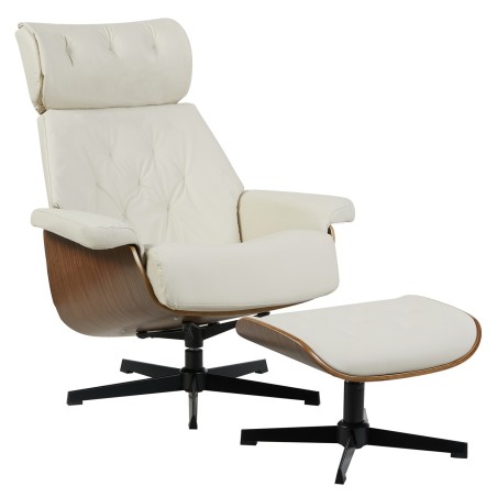 Butaca con ottoman EUROPA, madera, metal, similpiel beige