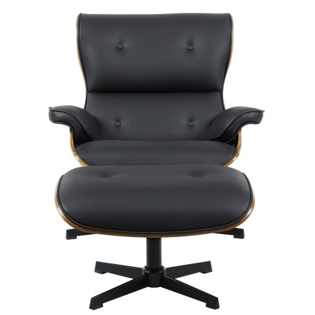 Butaca con ottoman AMERICA, madera, metal, similpiel negra-1