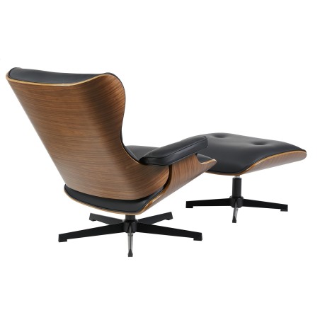 Butaca con ottoman AMERICA, madera, metal, similpiel negra-3