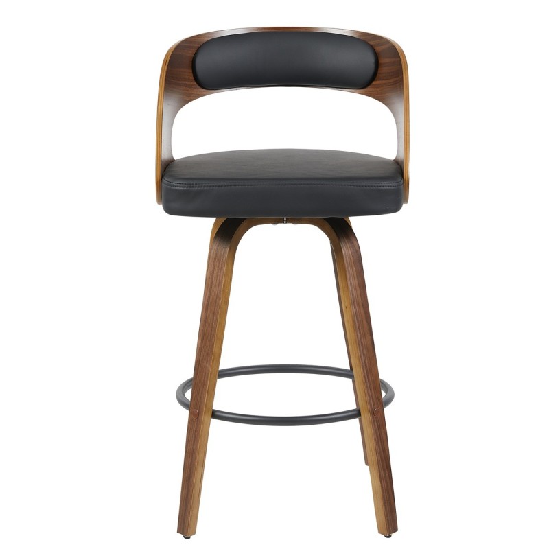 Taburete LOARRE, madera, similpiel negra-0
