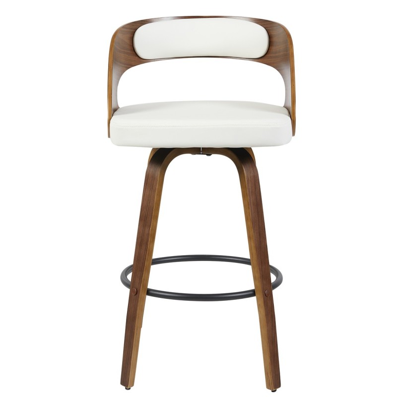 Taburete LOARRE, madera, similpiel blanca-0