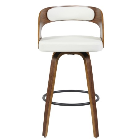 Taburete LOARRE, madera, similpiel blanca-0