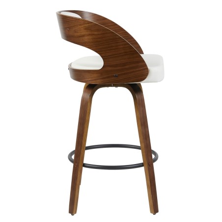 Taburete LOARRE, madera, similpiel blanca-1
