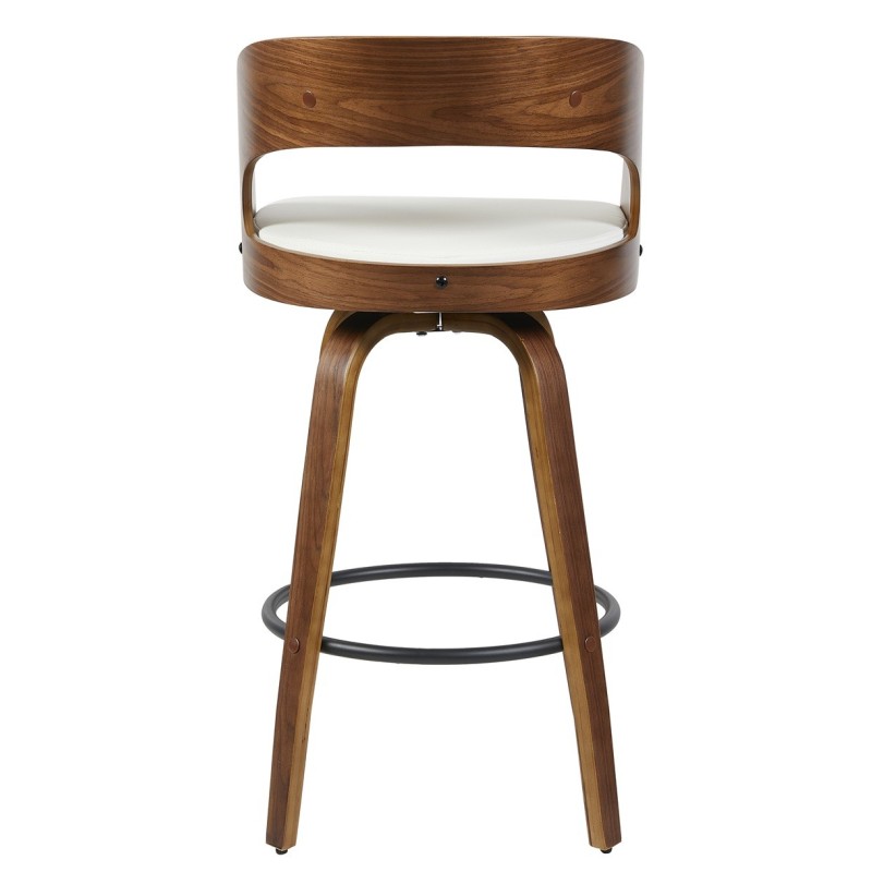 Taburete LOARRE, madera, similpiel blanca-2