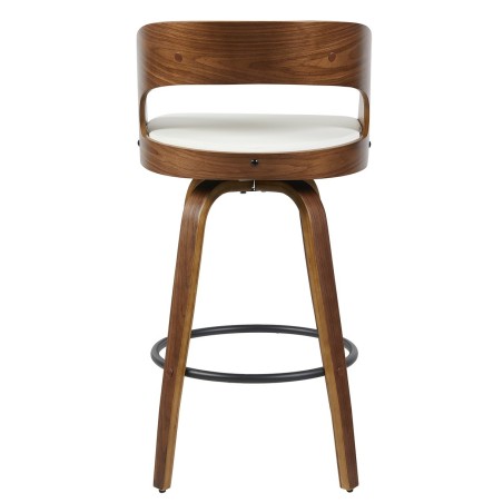 Taburete LOARRE, madera, similpiel blanca-2