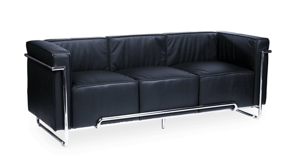 Sofá VENETTO, 3 plazas, acero inoxidable, similpiel negra