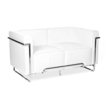 Sofá VENETTO, 2 plazas, acero inoxidable, similpiel blanca