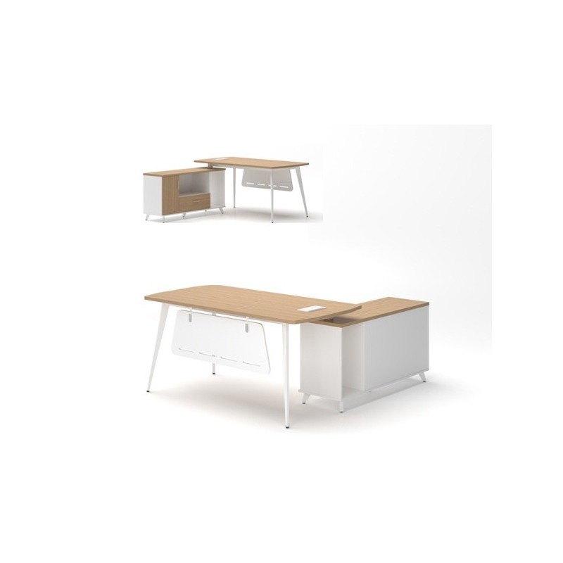 Mesa de oficina AREZZO 180, con mueble auxiliar, blanco y roble, 180 x 176,5 cms-1