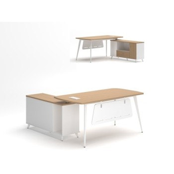 Mesa de oficina AREZZO 160, con mueble auxiliar, blanco y roble, 160 x 174 cms 2