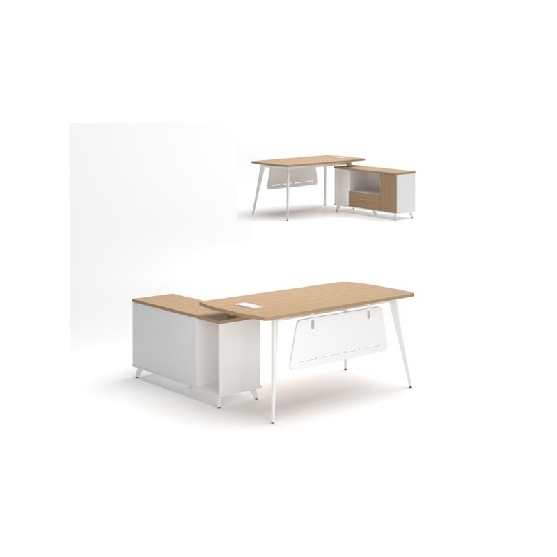 Mesa de oficina AREZZO 160, con mueble auxiliar, blanco y roble, 160 x 174 cms-0