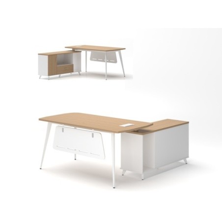 Mesa de oficina AREZZO 160, con mueble auxiliar, blanco y roble, 160 x 174 cms-1