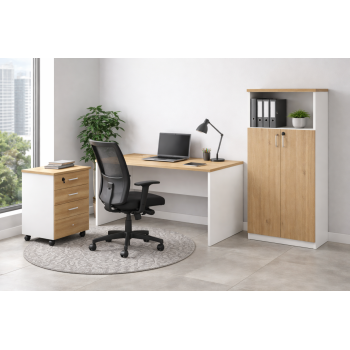 Mesa de oficina VOLPI 120, blanco y roble, 120 x 70 cms