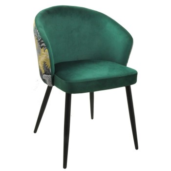 Silla LYDIA, metal, tapizado velvet verde con respaldo floral a juego