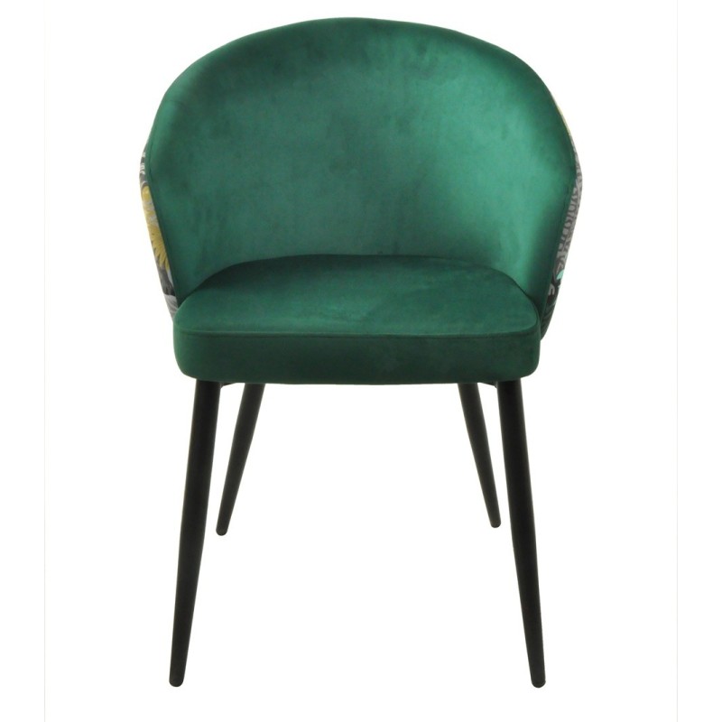 Silla LYDIA, metal, tapizado velvet verde con respaldo floral a juego-0