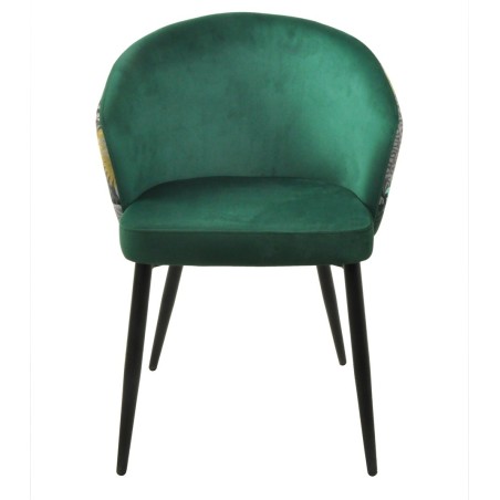 Silla LYDIA, metal, tapizado velvet verde con respaldo floral a juego-0