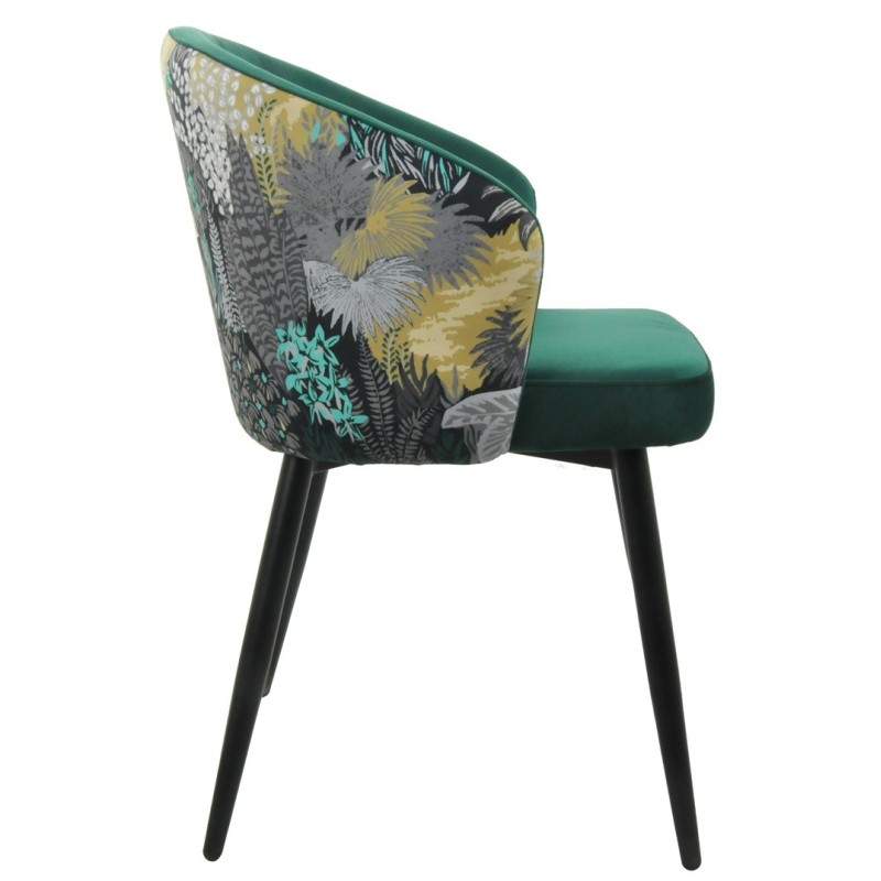 Silla LYDIA, metal, tapizado velvet verde con respaldo floral a juego-1