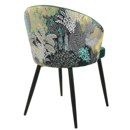Silla LYDIA, metal, tapizado velvet verde con respaldo floral a juego-2