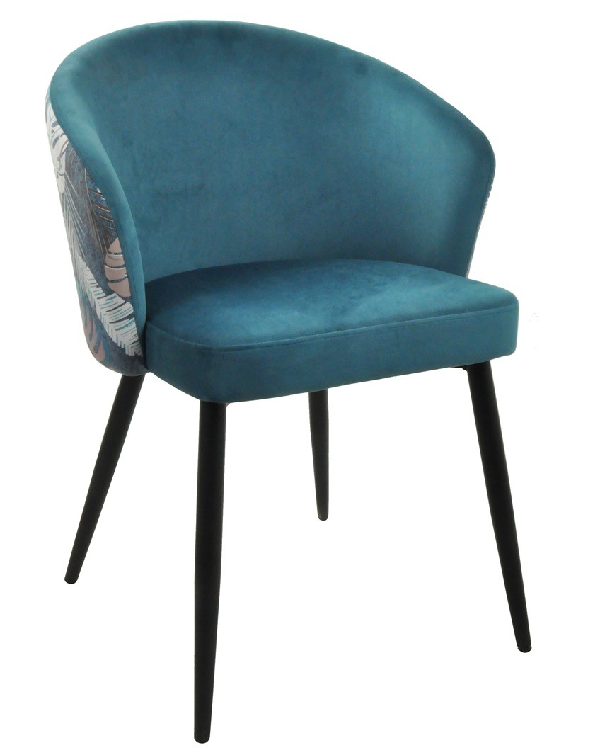 Tapizado velvet azul con respaldo floral a juego