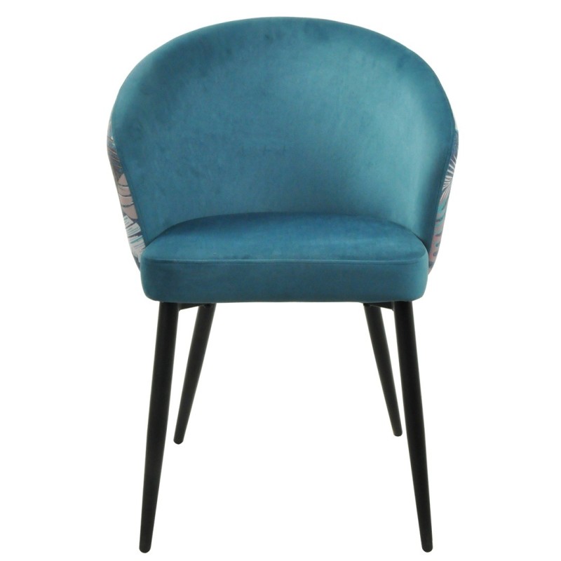 Silla LYDIA, metal, tapizado velvet azul con respaldo floral a juego-0