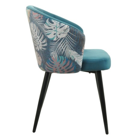 Silla LYDIA, metal, tapizado velvet azul con respaldo floral a juego-1