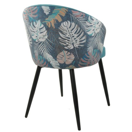 Silla LYDIA, metal, tapizado velvet azul con respaldo floral a juego-2