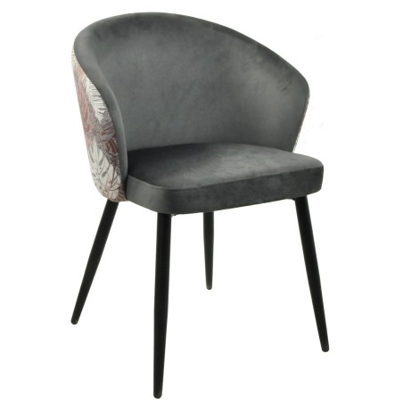Silla LYDIA, metal, tapizado velvet gris con respaldo floral a juego