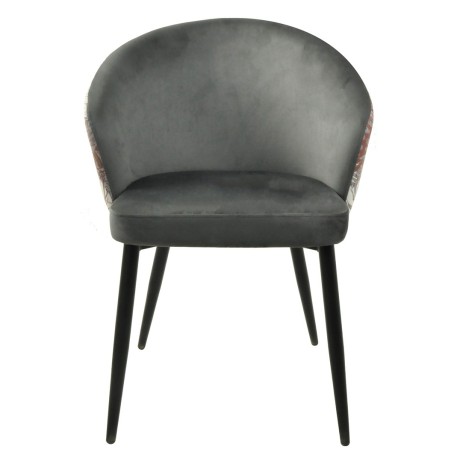 Silla LYDIA, metal, tapizado velvet gris con respaldo floral a juego-0