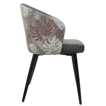 Silla LYDIA, metal, tapizado velvet gris con respaldo floral a juego-1