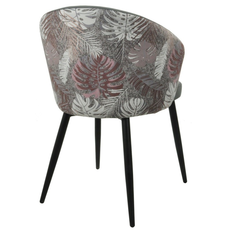 Silla LYDIA, metal, tapizado velvet gris con respaldo floral a juego-2