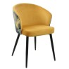 Silla LYDIA, metal, tapizado velvet amarillo con respaldo floral a juego
