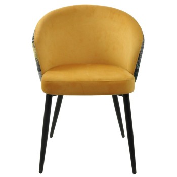 Silla LYDIA, metal, tapizado velvet amarillo con respaldo floral a juego 2