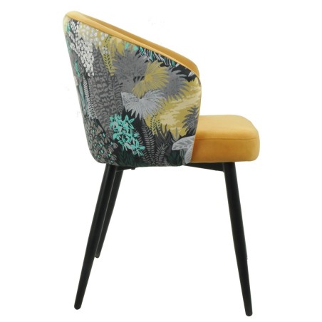Silla LYDIA, metal, tapizado velvet amarillo con respaldo floral a juego-1
