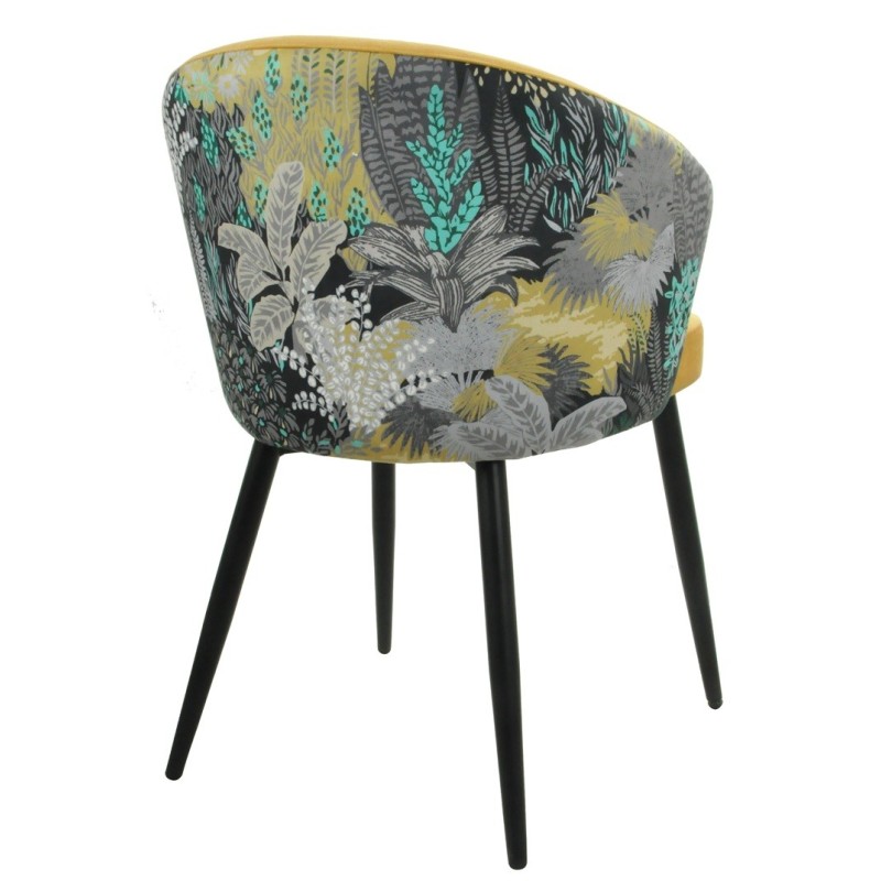 Silla LYDIA, metal, tapizado velvet amarillo con respaldo floral a juego-2