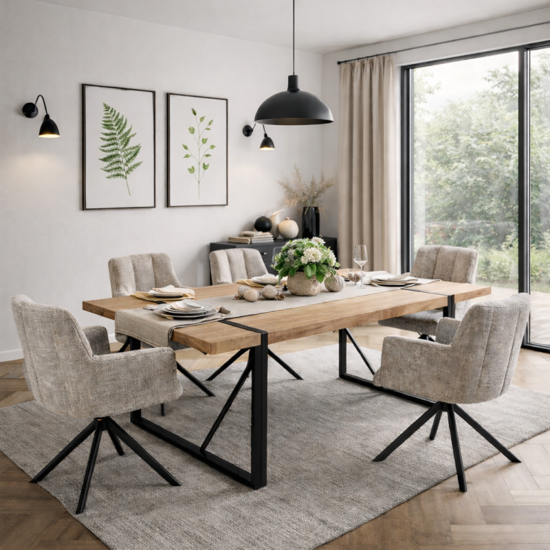 Mesa JENA, metal negro, tapa DM bilaminado roble claro, 180 x 90 cms-0