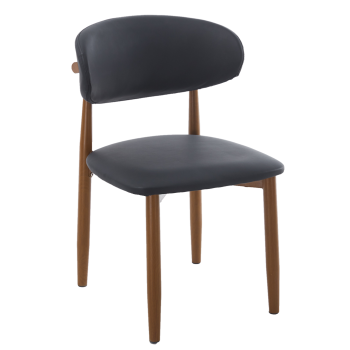 Silla DACHAU, metal acabado de color madera, similpiel negra