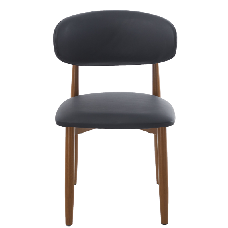 Silla DACHAU, metal acabado de color madera, similpiel negra-0